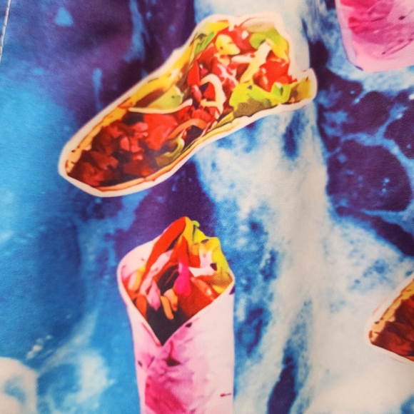 Cat riding a llama taco burrito print fully lined swim shorts men's size small - Picture 4 of 9